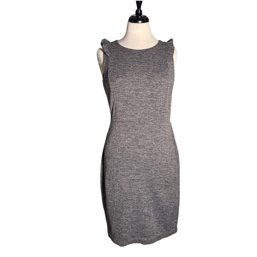 Ann Taylor Loft Dress Women's 4 Black White Tweed Career Zip Up